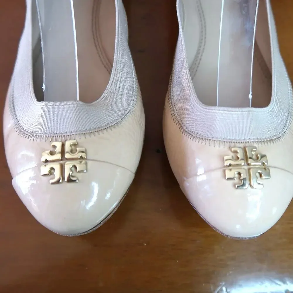 Tory Burch‎ Jolie Ballet Flats Patent Leather Cap Toe Light Oak Womens US 8M